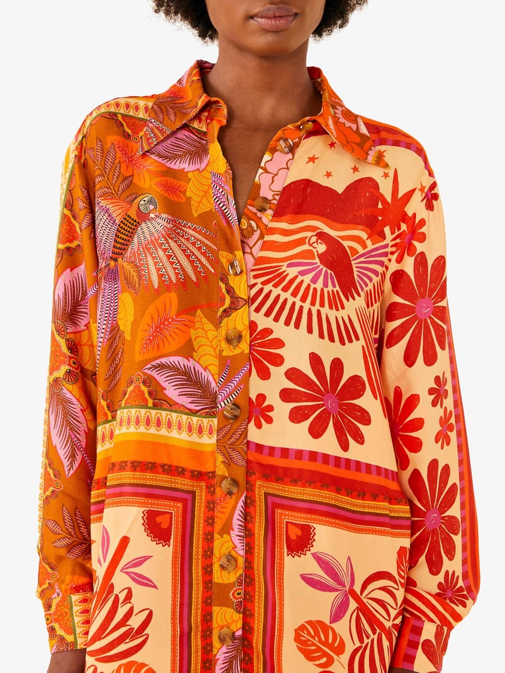 Anthropologie Tropical Farm Rio Floral Button-Down Size XL Mini Shirt Dress - Picture 7 of 11